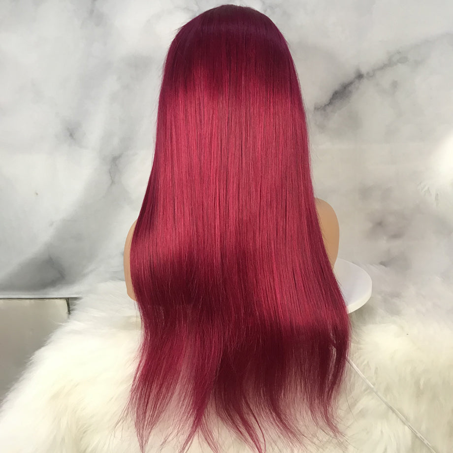 99J Burgundy Straight HD Transparent Human Hair Lace Front Wig For Women