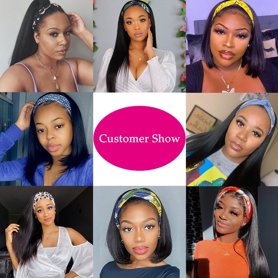 Straight Glueless Headband Human Hair Brazilian Wigs For Black Women
