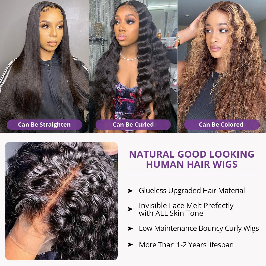 Long Deep Wave Brazilian Human Hair 360 13x6 Lace Frontal Wigs
