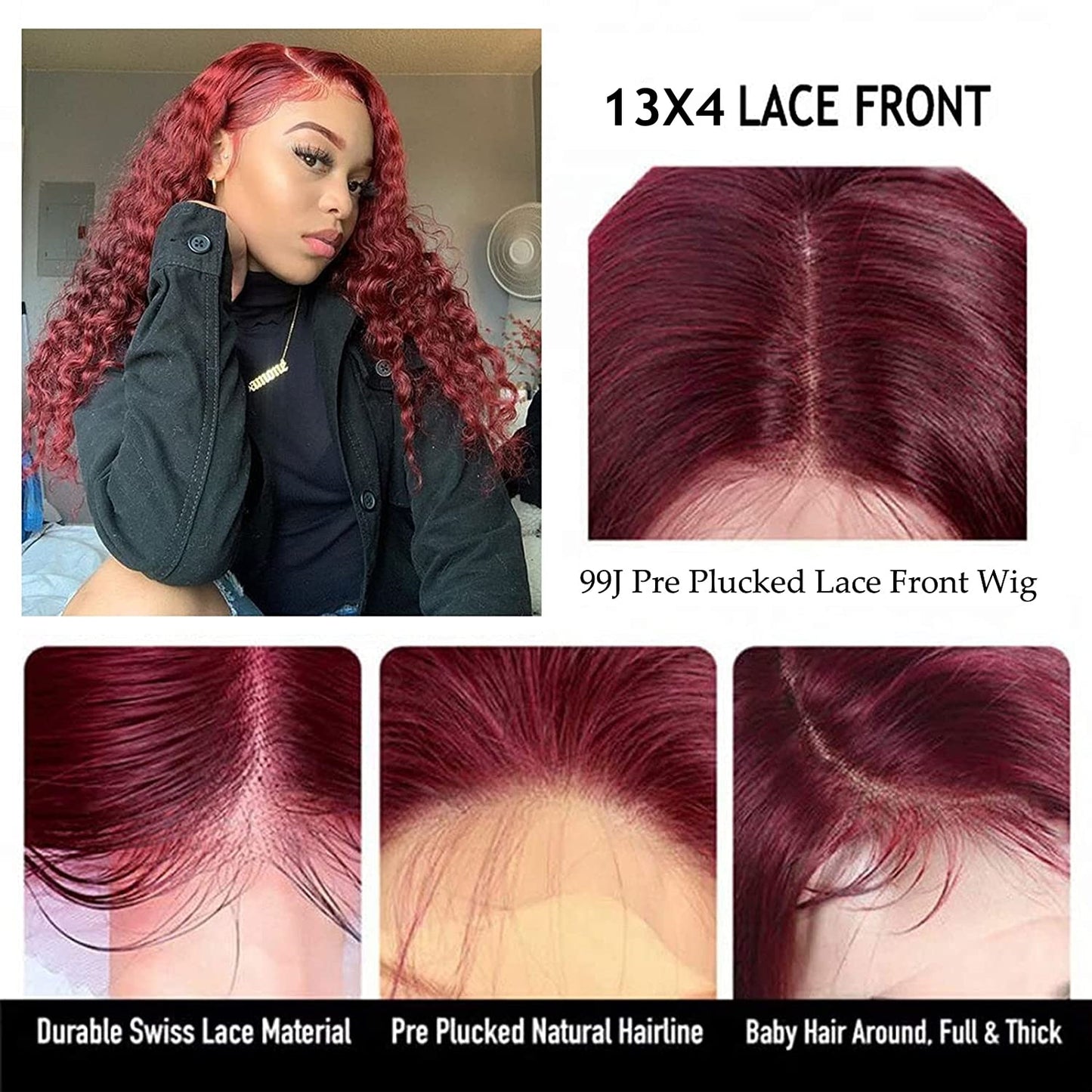Long Curly 99J Burgundy 13x4 Transparent Lace Human Hair|4x4Closure Wig