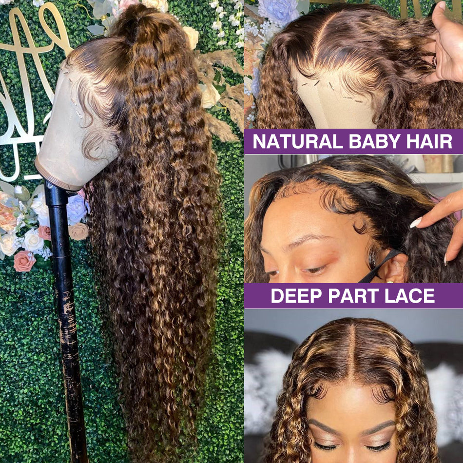 4/27 Colored 13x4 Deep Wave Highlight Ombre Lace Frontal Human Hair Wig