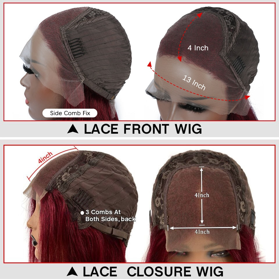 Long Curly 99J Burgundy 13x4 Transparent Lace Human Hair|4x4Closure Wig