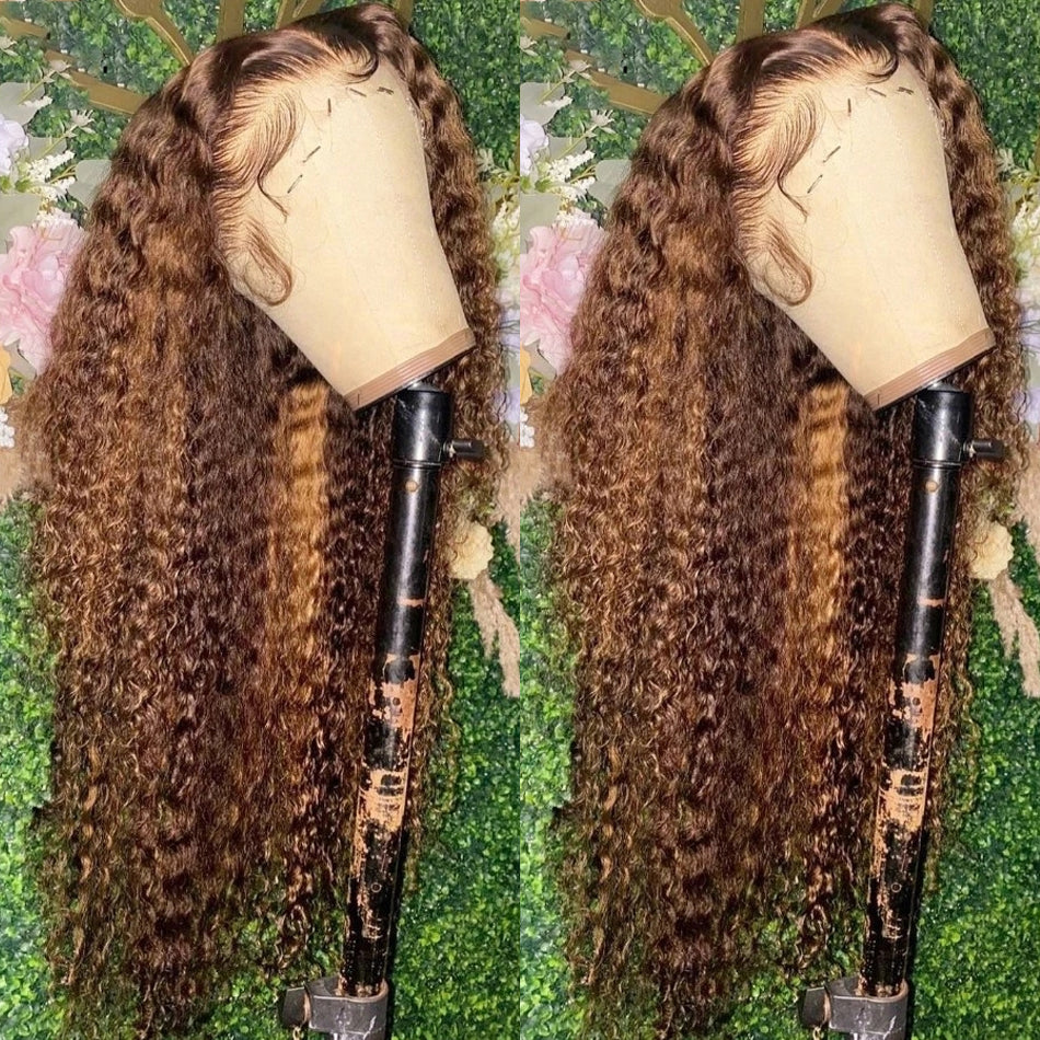4/27 Colored 13x4 Deep Wave Highlight Ombre Lace Frontal Human Hair Wig