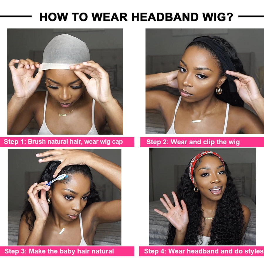 Headband Brazilian Human Natural Wavy Hair Wig