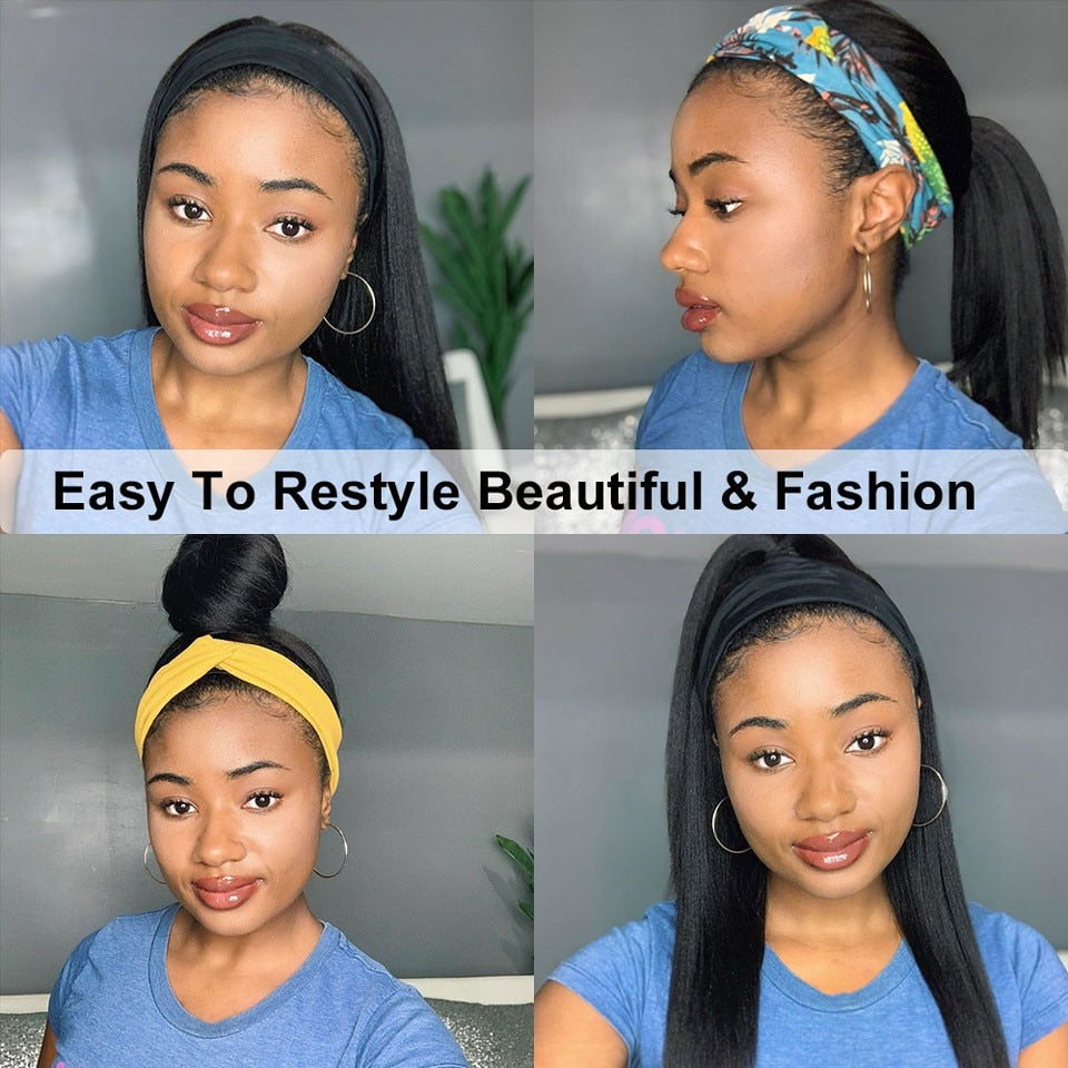 Headband Brazilian Human Natural Wavy Hair Wig