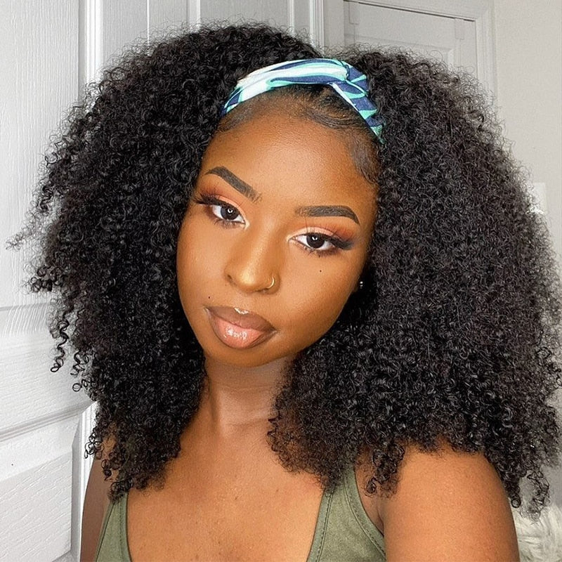 Glueless Curly Human Hair Wig Afro Kinky Curly Headband Human Hair for Women