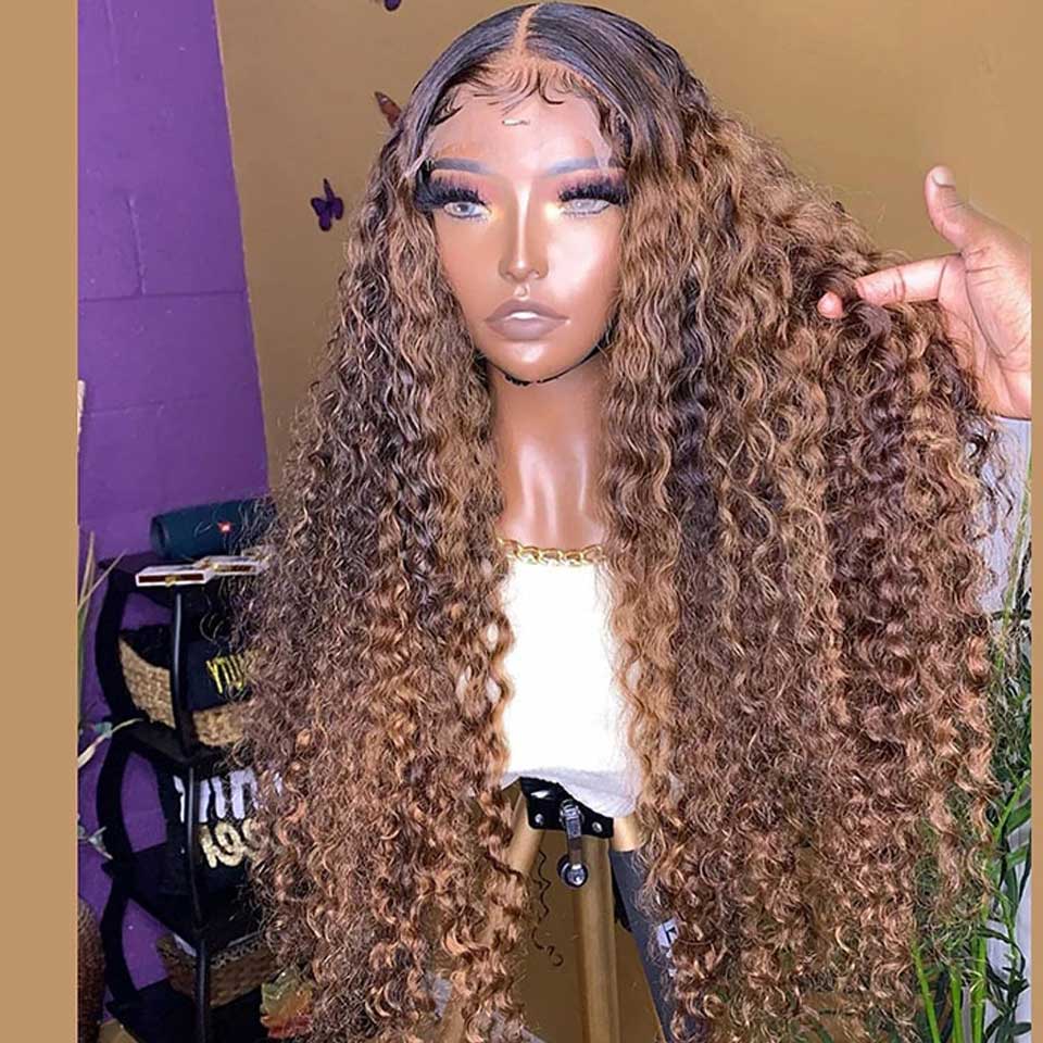 30 34 Inch Highlight Ombre Lace Front Wig Curly