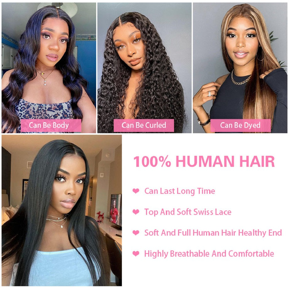 Long Straight 360 HD Lace Front Human Hair Wigs Pre Plucked With Baby Hair