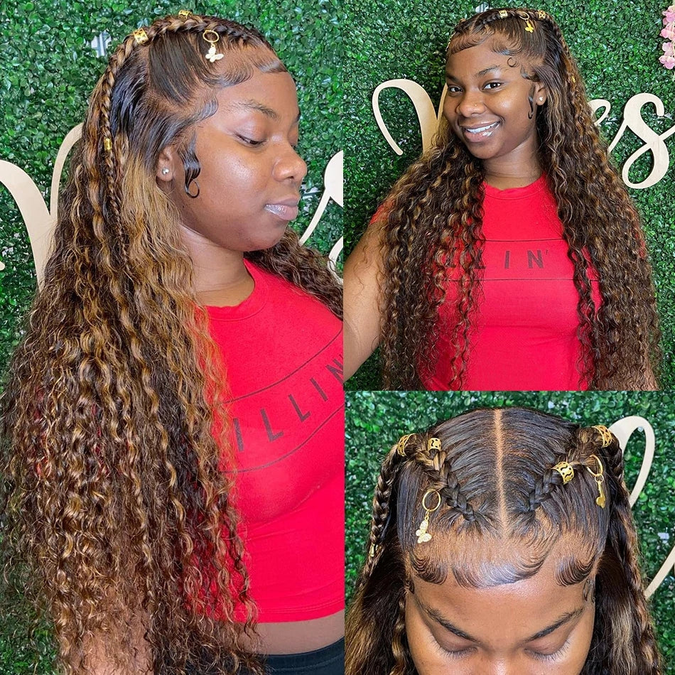4/27 Colored 13x4 Deep Wave Highlight Ombre Lace Frontal Human Hair Wig