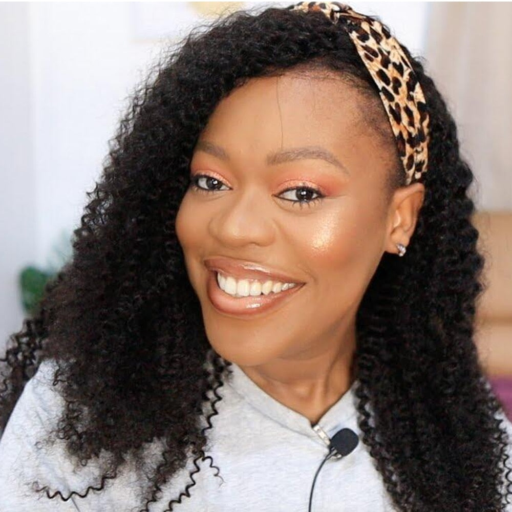Afro Kinky Curly Headband Human Hair for Women