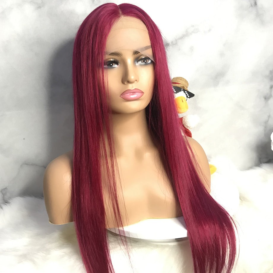99J Burgundy Straight HD Transparent Human Hair Lace Front Wig For Women