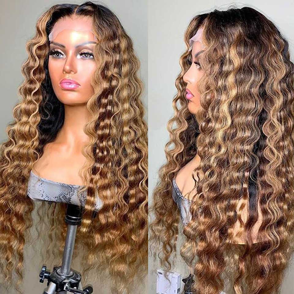 30 34 Inch Highlight Ombre Lace Front Wig Curly