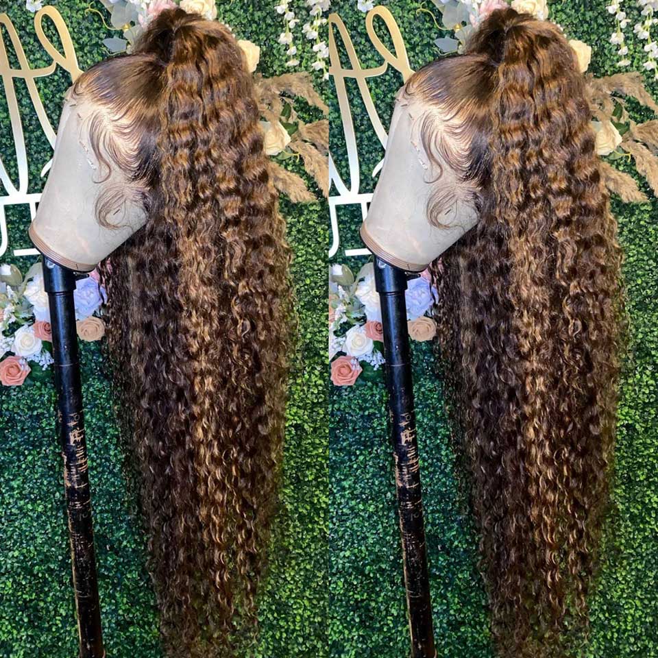 30 34 Inch Highlight Ombre Lace Front Wig Curly