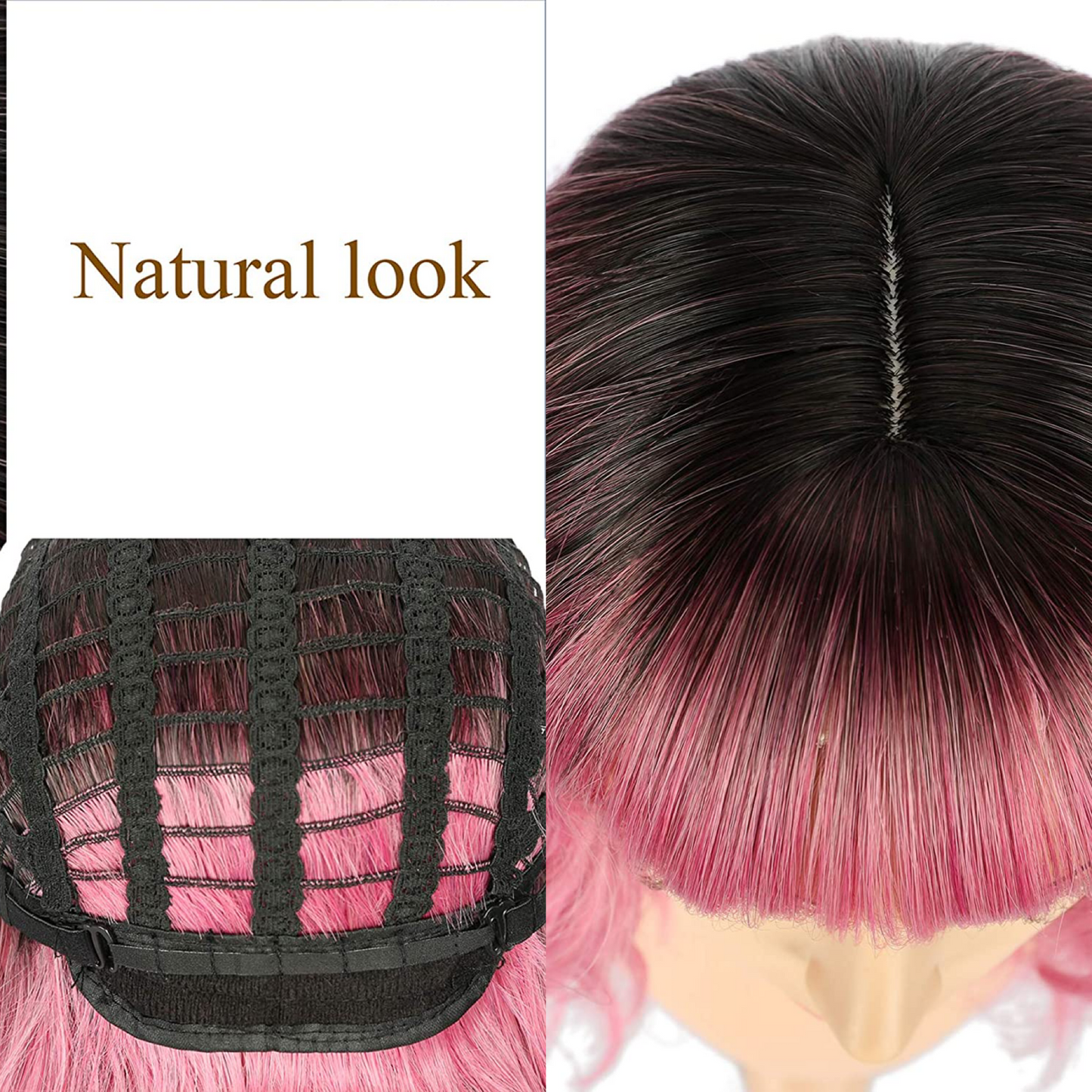 Short Wavy Pink Wig With Air Bangs