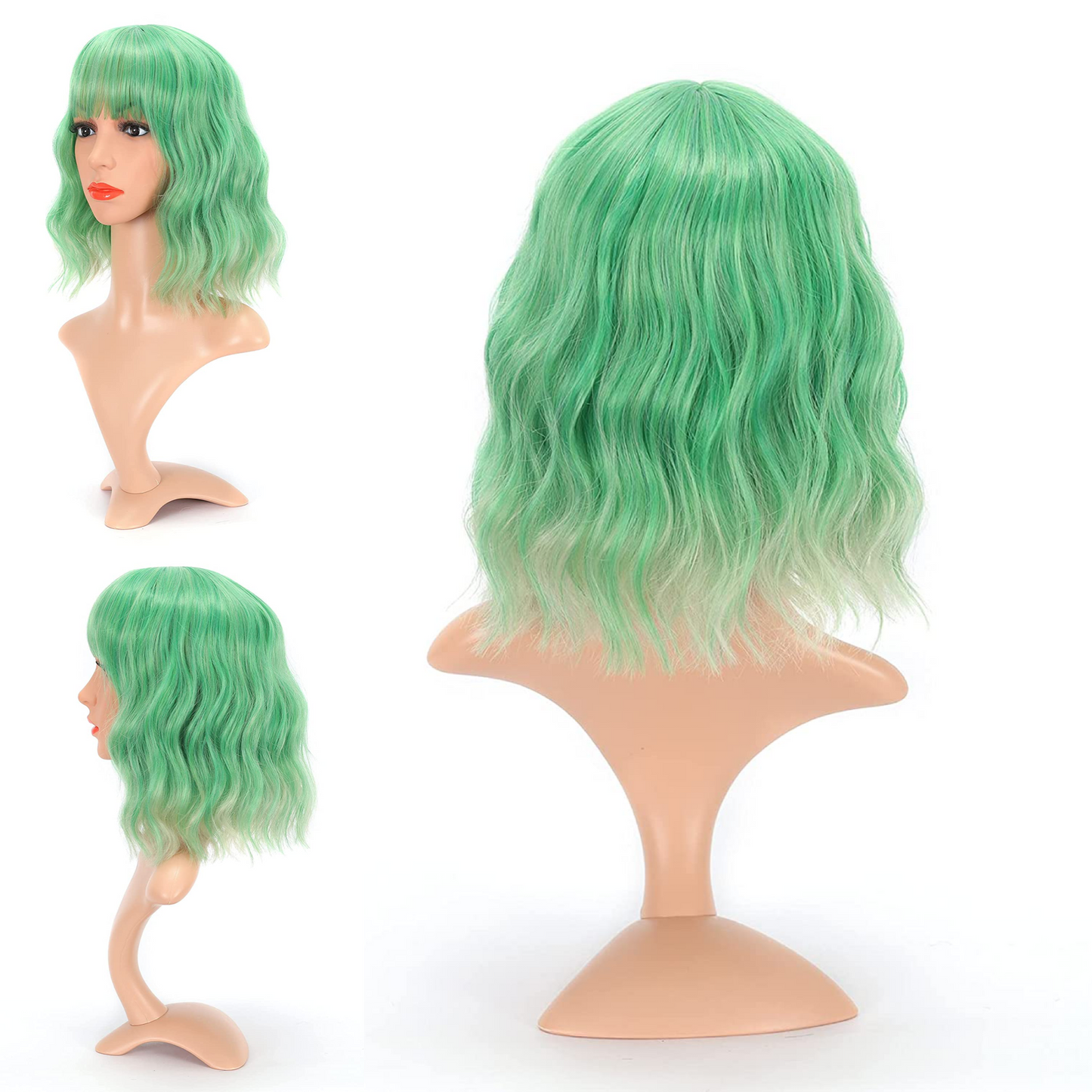 Colored Short Bob Wavy Wigs With Air Bangs