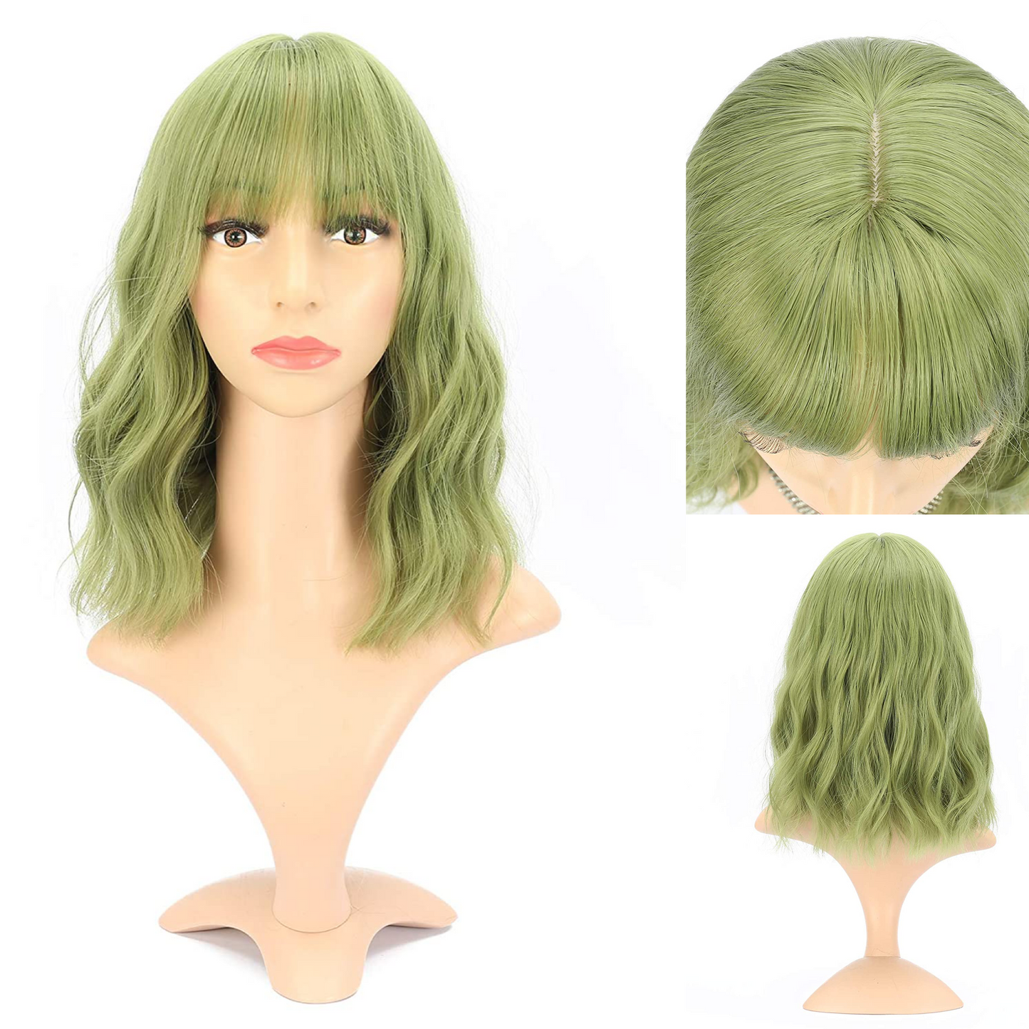Colored Short Bob Wavy Wigs With Air Bangs