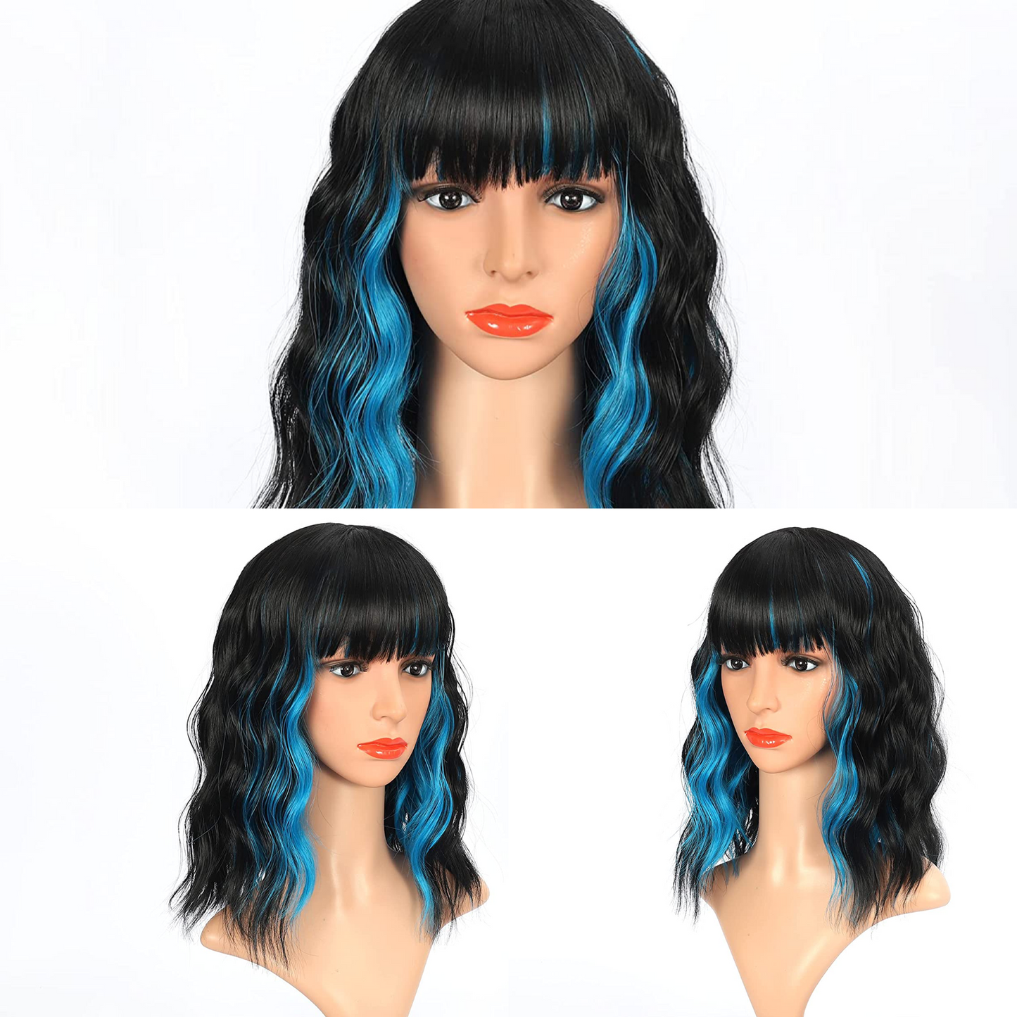 Colored Short Bob Wavy Wigs With Air Bangs
