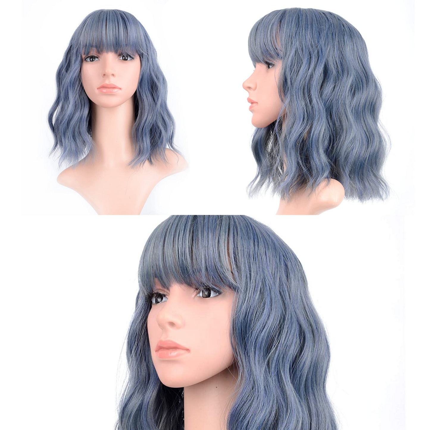 Colored Short Bob Wavy Wigs With Air Bangs