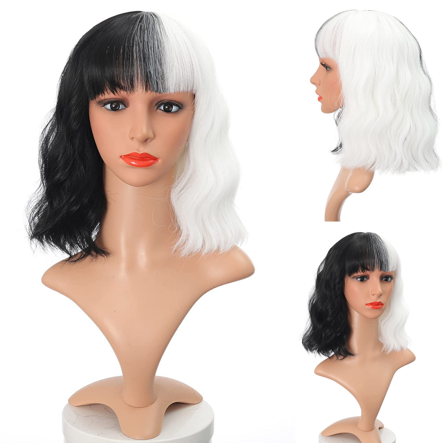 Shoulder Length Bob Wavy Ombre Orange Black Hair Wigs