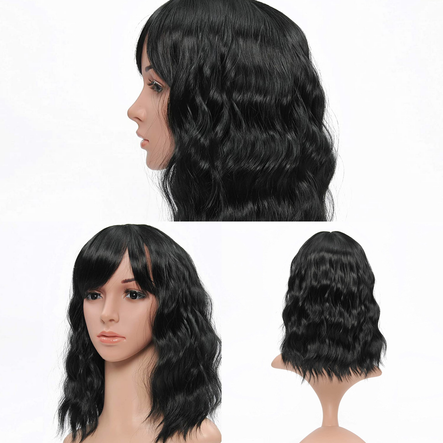 Shoulder Length Bob Wavy Ombre Orange Black Hair Wigs