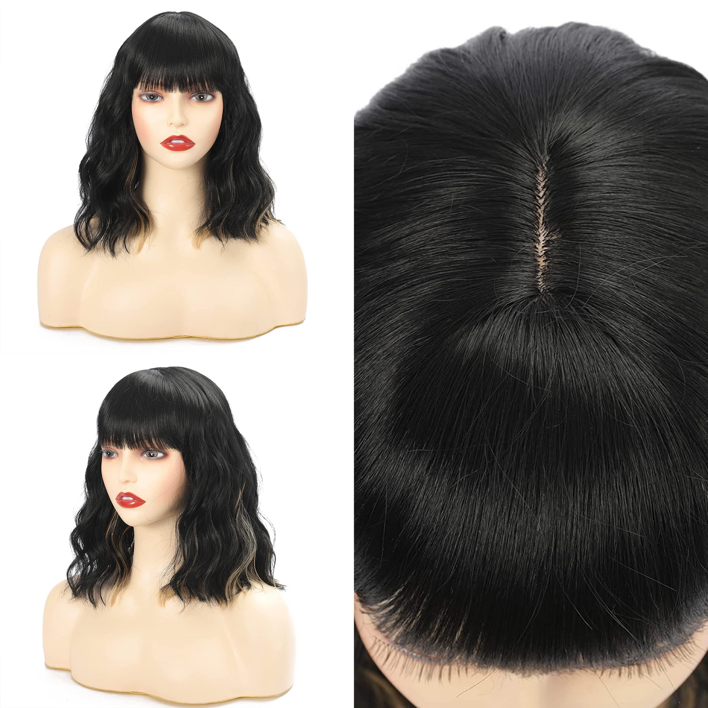 Shoulder Length Bob Wavy Ombre Orange Black Hair Wigs