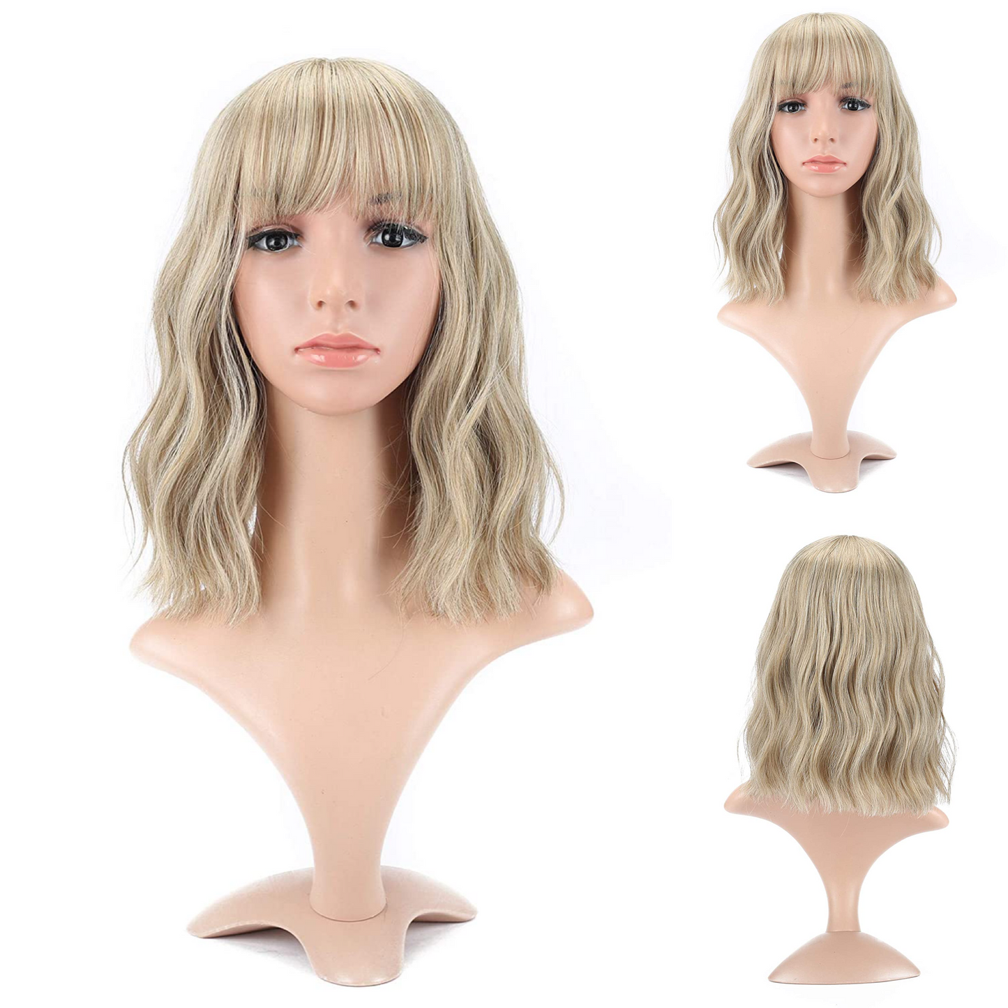 12inch Short Bob Wigs With Air Bangs (Ombre Blonde)