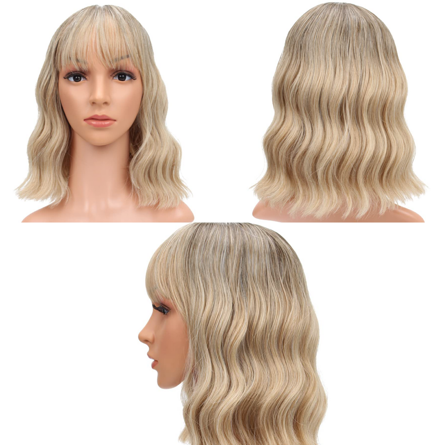 12inch Short Bob Wigs With Air Bangs (Ombre Blonde)