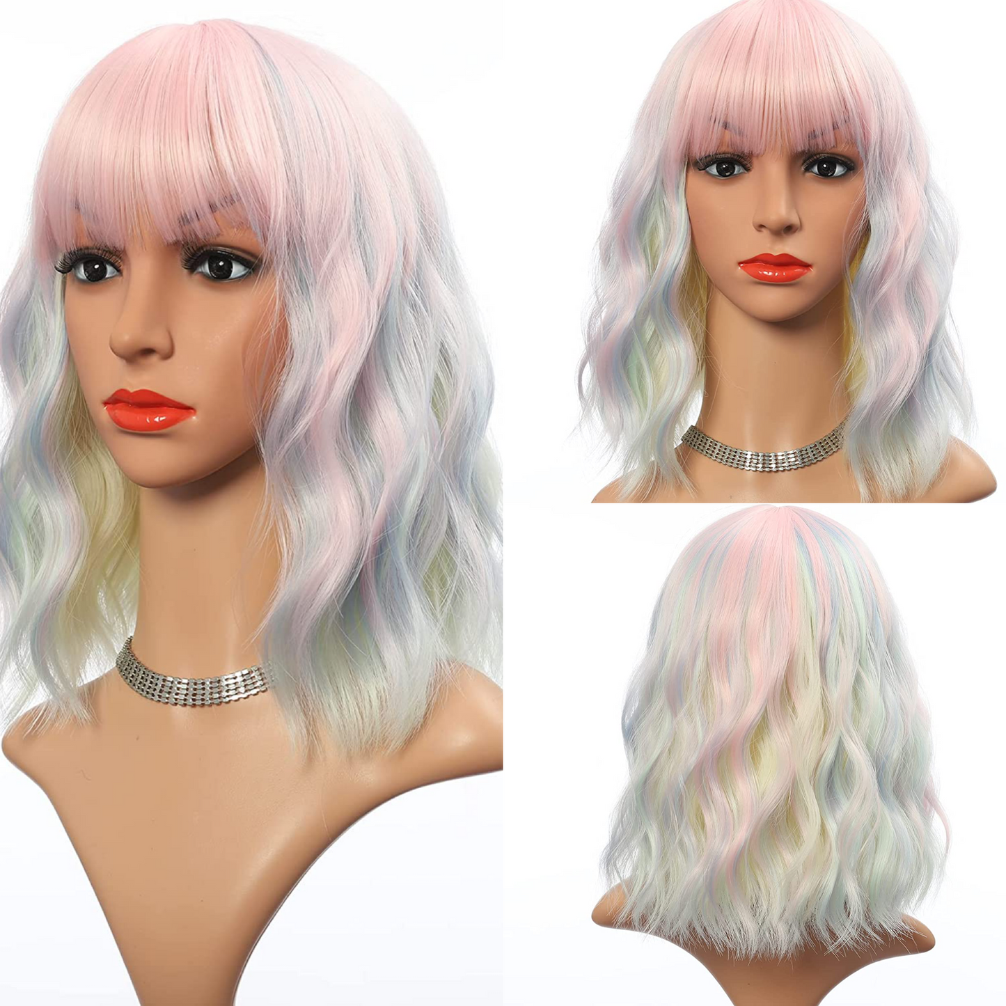 12inch Short Bob Wigs With Air Bangs (Ombre Blonde)