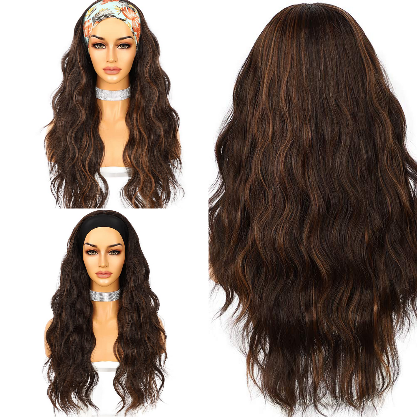 Body Wave Dark Brown Headband Wig