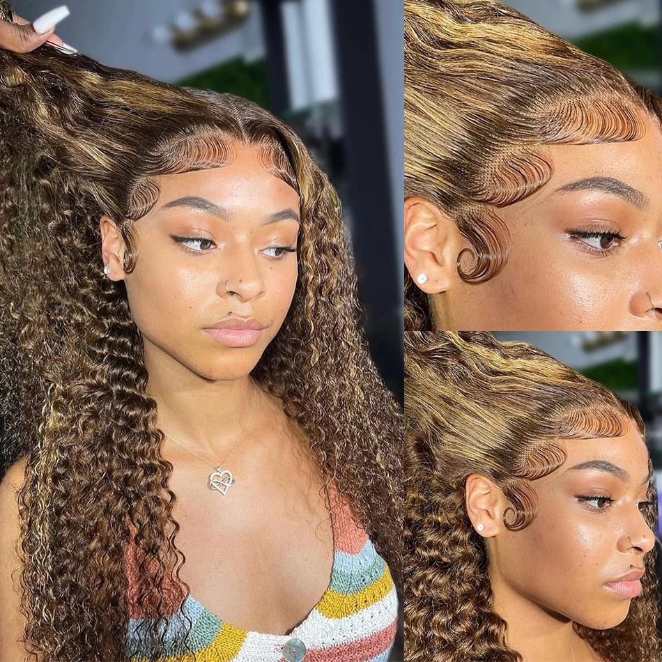 4/27 Colored 13x4 Deep Wave Highlight Ombre Lace Frontal Human Hair Wig