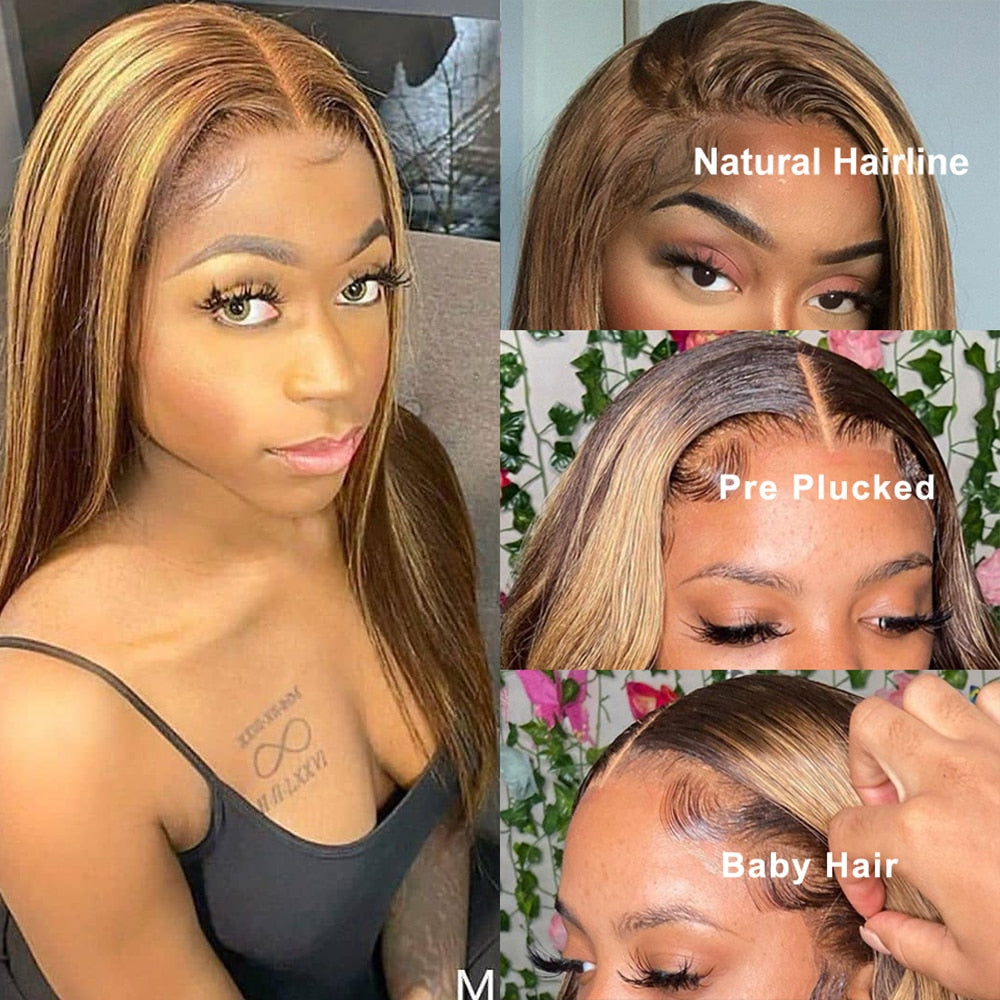 30 Inch Straight ombre blonde Highlight Wig Human Hair Wig