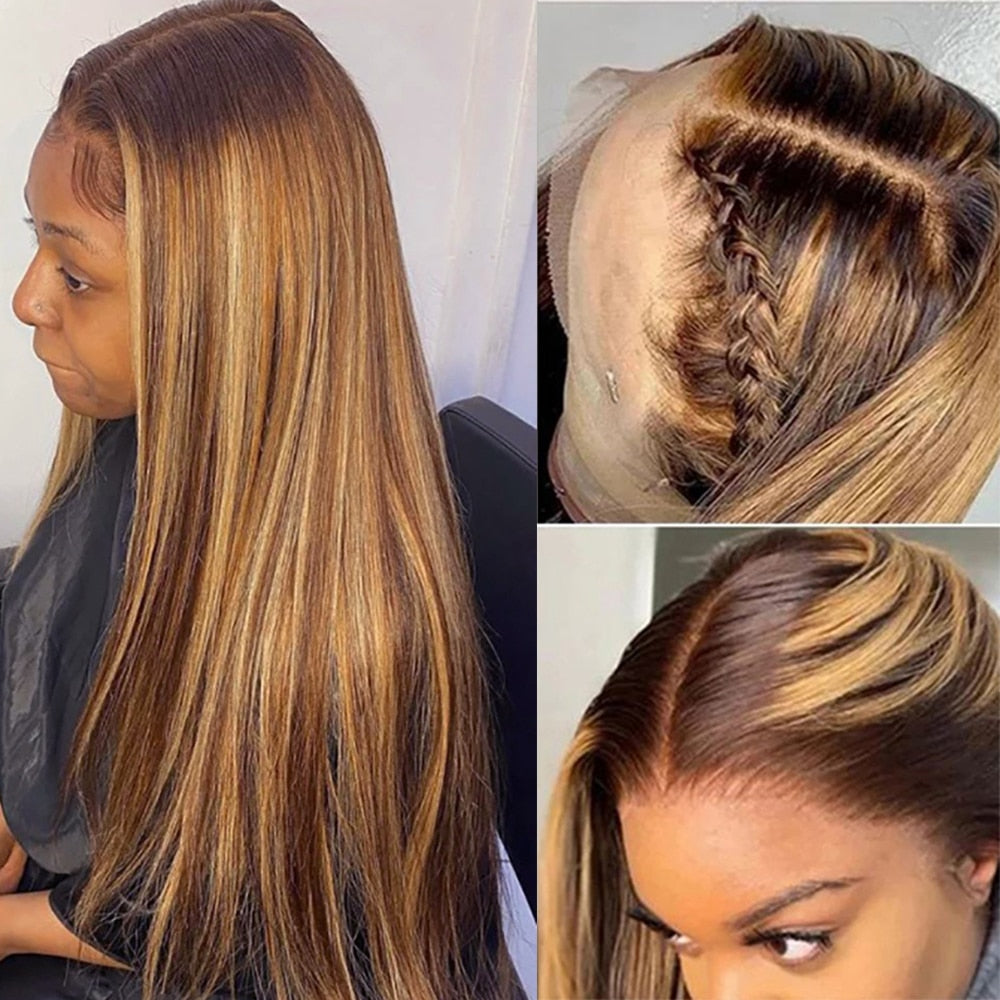 30 Inch Straight ombre blonde Highlight Wig Human Hair Wig