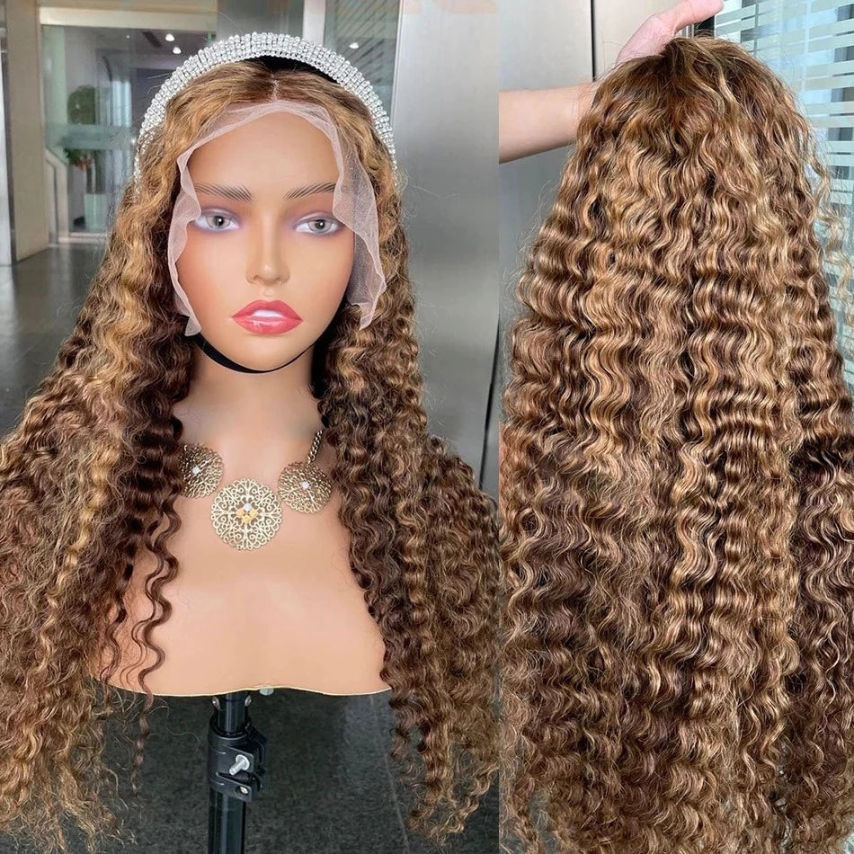 4/27 Colored 13x4 Deep Wave Highlight Ombre Lace Frontal Human Hair Wig