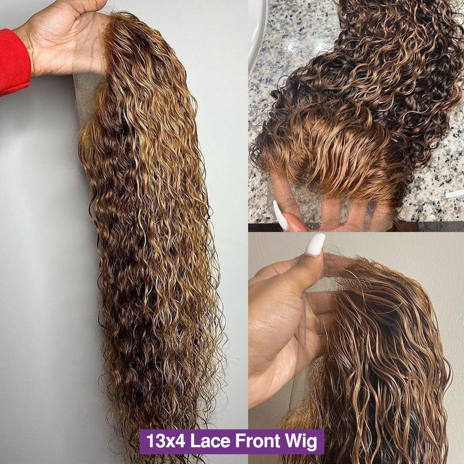 4/27 Colored 13x4 Deep Wave Highlight Ombre Lace Frontal Human Hair Wig