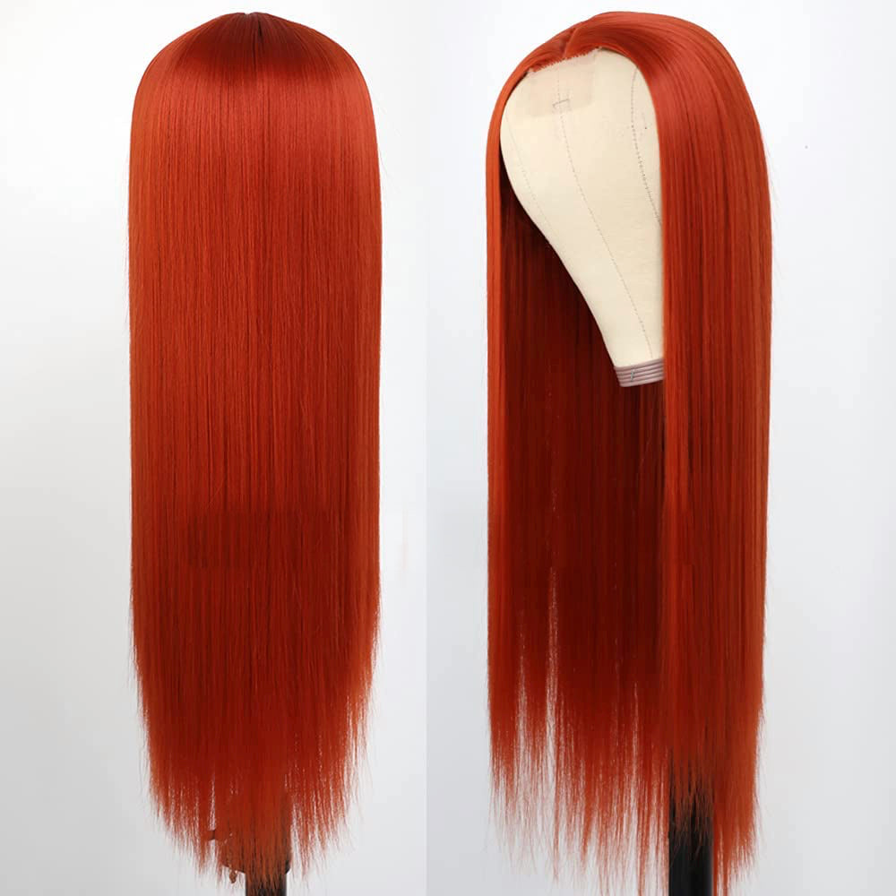 Dark Orange Middle Part with Natural Hairline