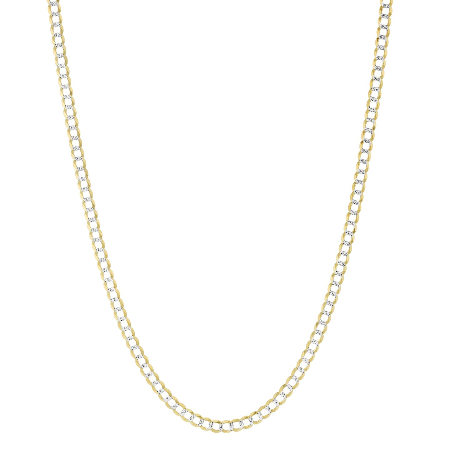14K Yellow Gold 3MM Solid Cuban Curb Link Two-Tone Pave Chain