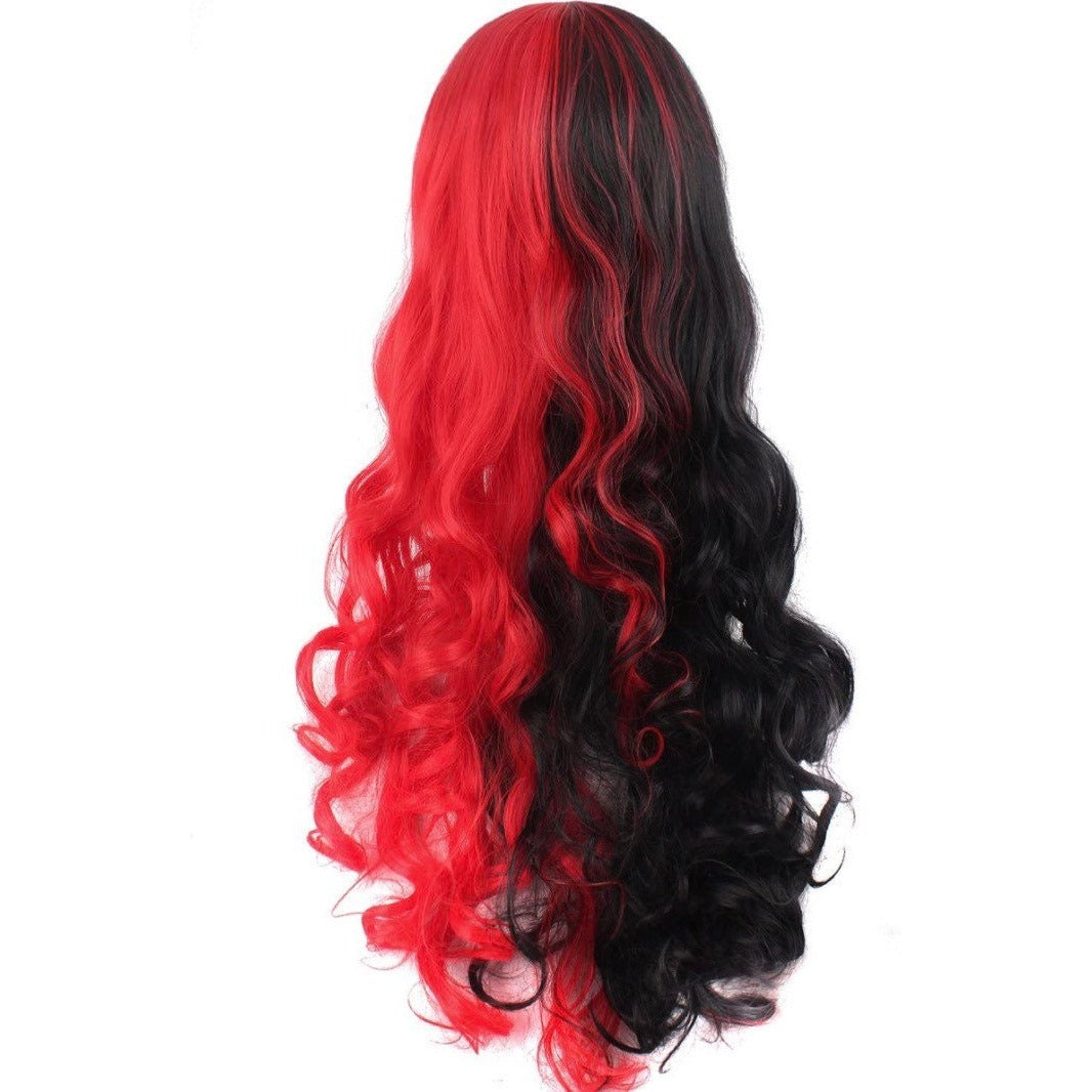 Rainbow Long Curly Ponytails Full Wig Black/Red Wigs