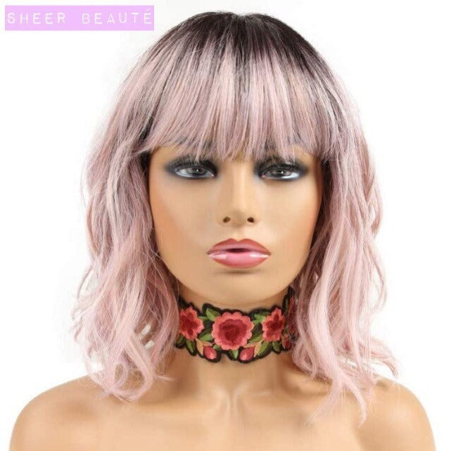 Ombre Pink Straight Bob Wig with Bangs|Trending Bob Hair Styles