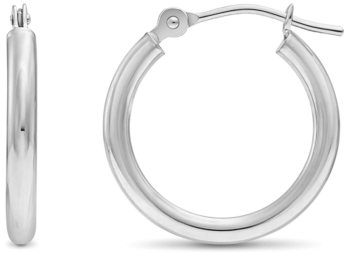 14K White Gold 2MM Classic Hoops Earrings For Women Teen Kids
