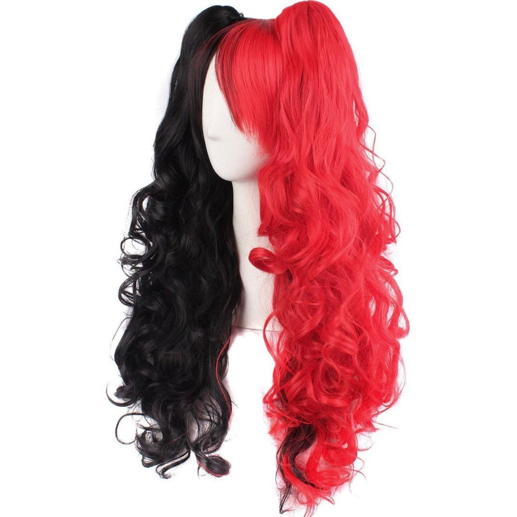 Rainbow Long Curly Ponytails Full Wig Black/Red Wigs