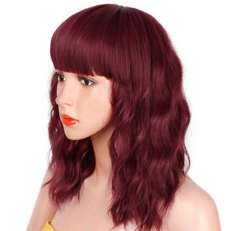 Short Bob Curly Wavy Wine Red Wigs
