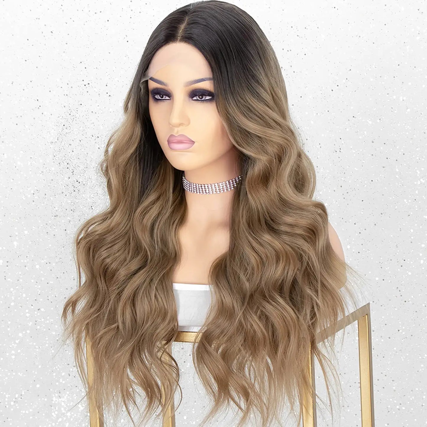 black blonde Ombre Long Wavy Hair Wig for Women