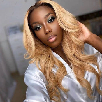 28inch Long Honey Blonde Body Wave Human Hair Lace Front Wigs