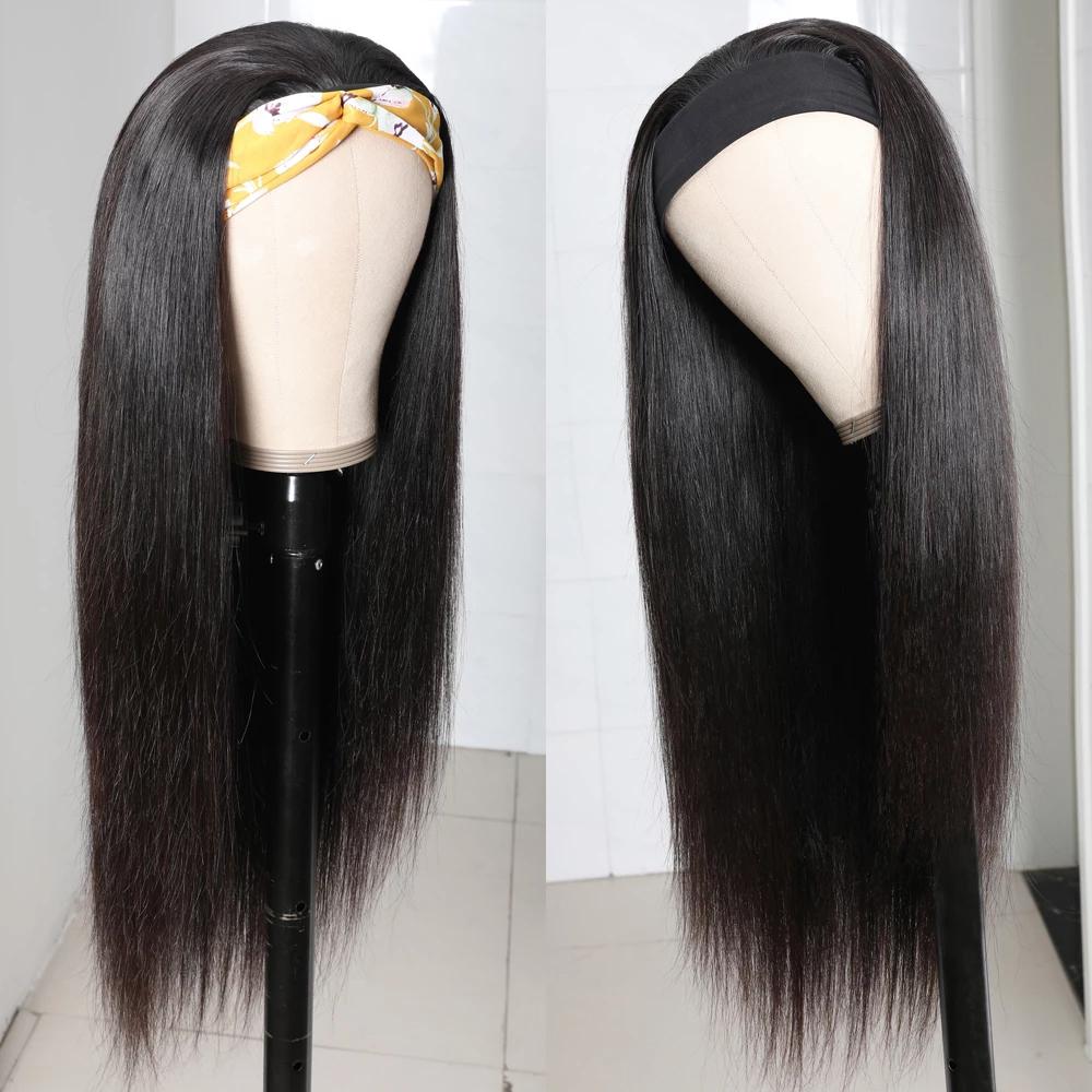 Long Straight Human Hair Headband Wigs