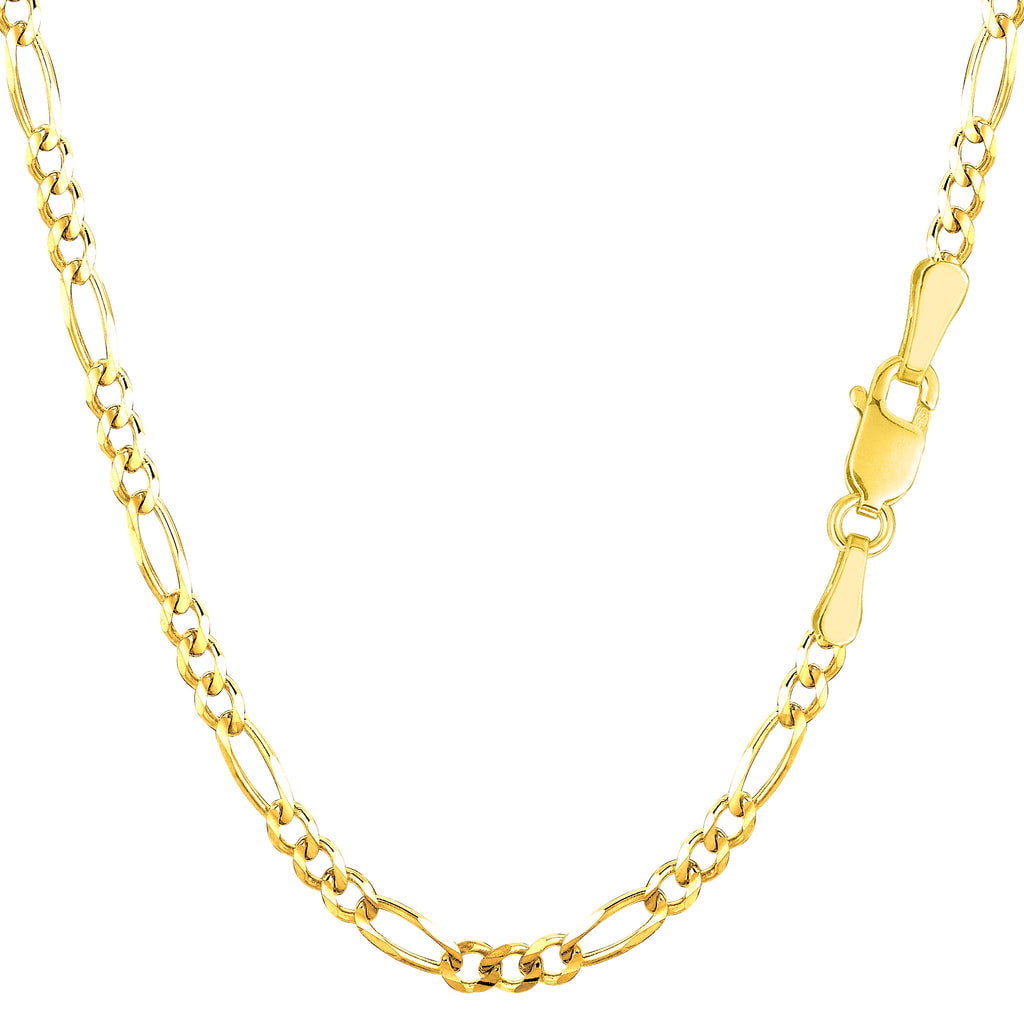 14K Solid Yellow Gold Men Fine Jewelry -3MM Figaro Link Chain