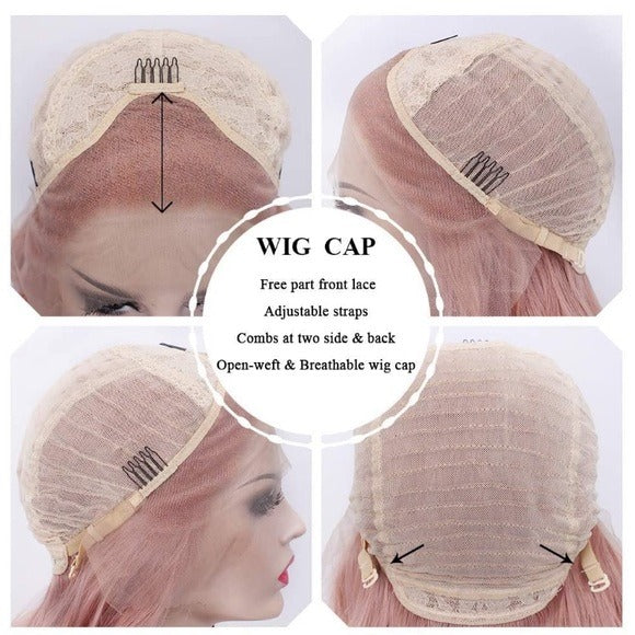 Wavy Rose Gold Synthetic Lace Wig