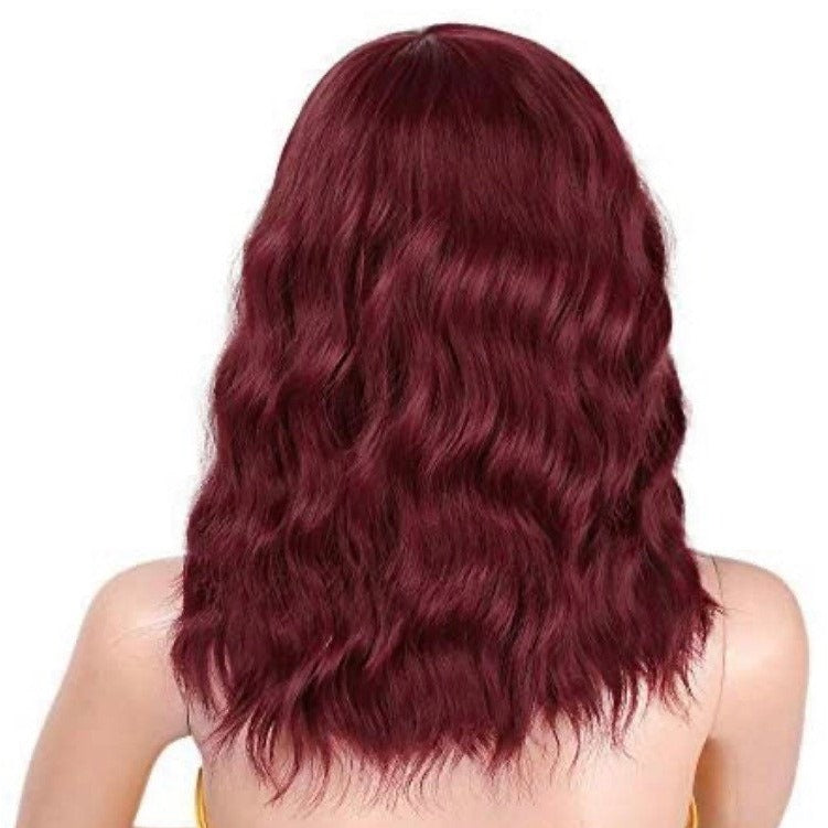 Short Bob Curly Wavy Wine Red Wigs