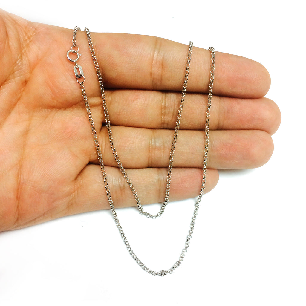 14K White Gold 1.9MM Round Rolo Link Necklace Chains