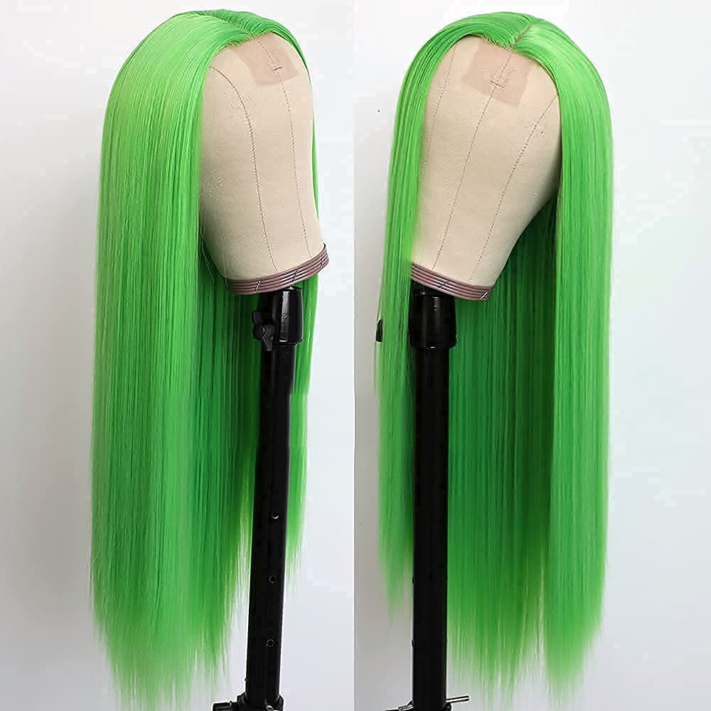 24 Inch Lime Green Color Wigs for Fashion Women Synthetic Lace Front Wigs with Natural Hairline