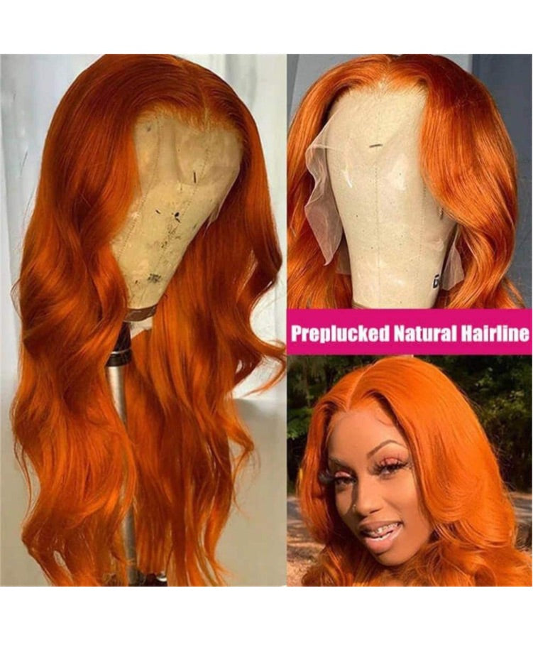 Orange Long Body Wave 13x4 Lace Front Human Hair Wigs